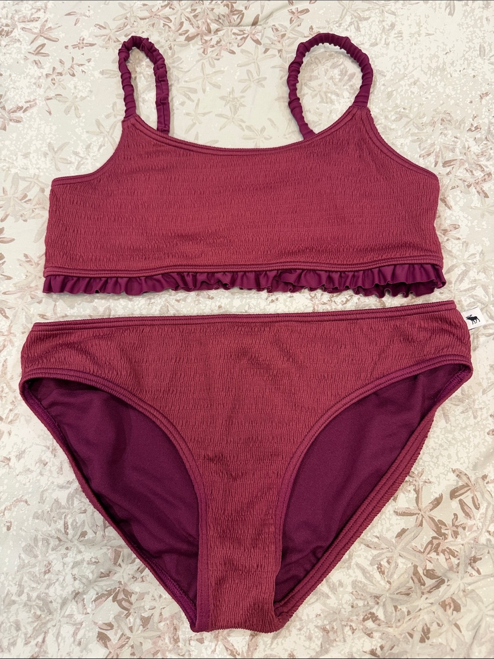 abercrombie kids Maroon Ruffle Trim Two-Piece Swim Set